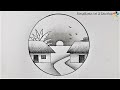 How to draw a village nature scenery in circle pencil drawing