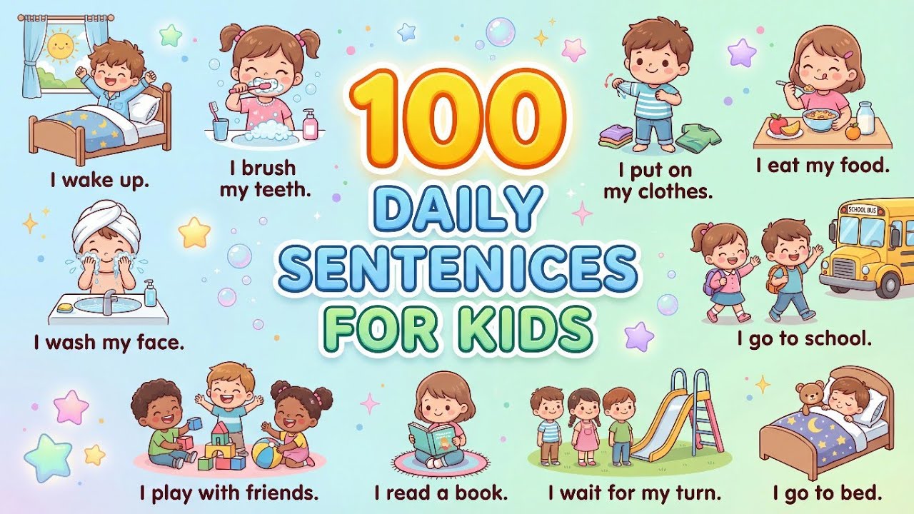 100 Daily Routine English Sentences | First Words for Babies | English ...