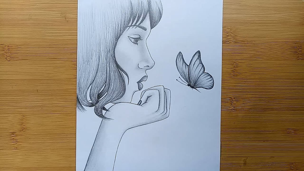 How to draw a Girl with Butterfly // Pencil sketch drawing - YouTube