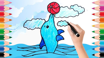 Vẽ và tô màu cá voi - How to draw a Whale - Bé Tập vẽ