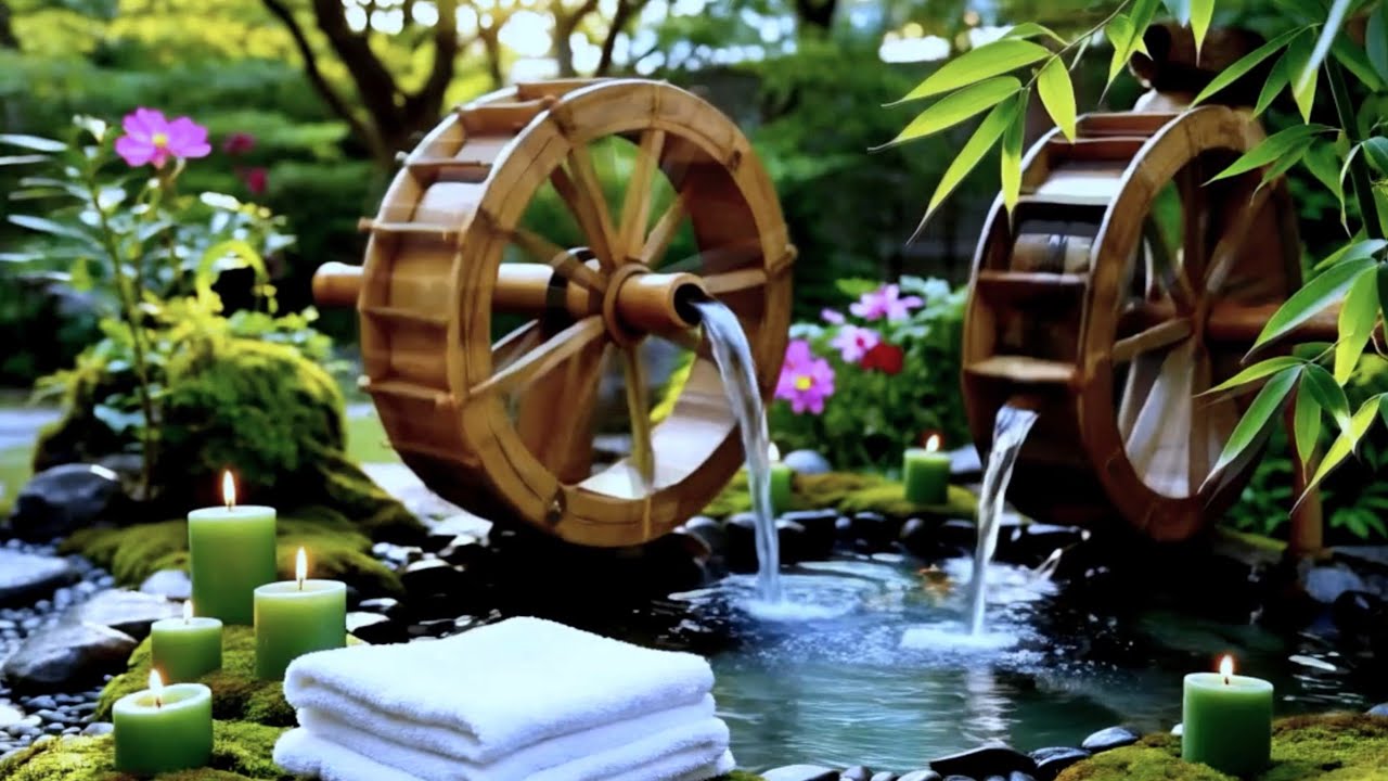 Peaceful Bamboo Fountain Sounds with Calming Piano | Spa Relaxation Ambience