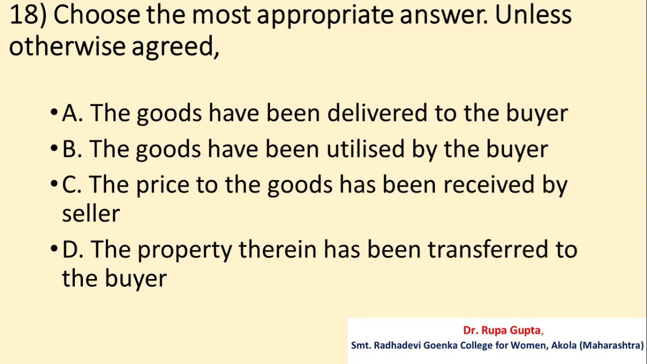 MCQs on The Sales of Goods Act, 1930 By Dr. Rupa Gupta
