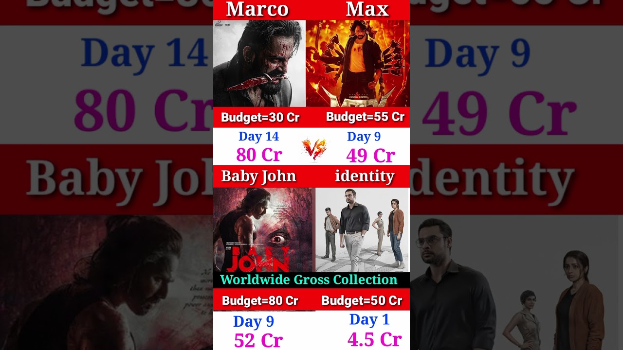 Marco vs Max vs Baby John vs Identity box office collection today 