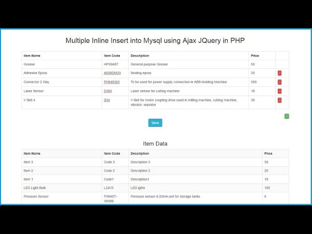 Multiple Inline Insert into Mysql using Ajax JQuery in PHP