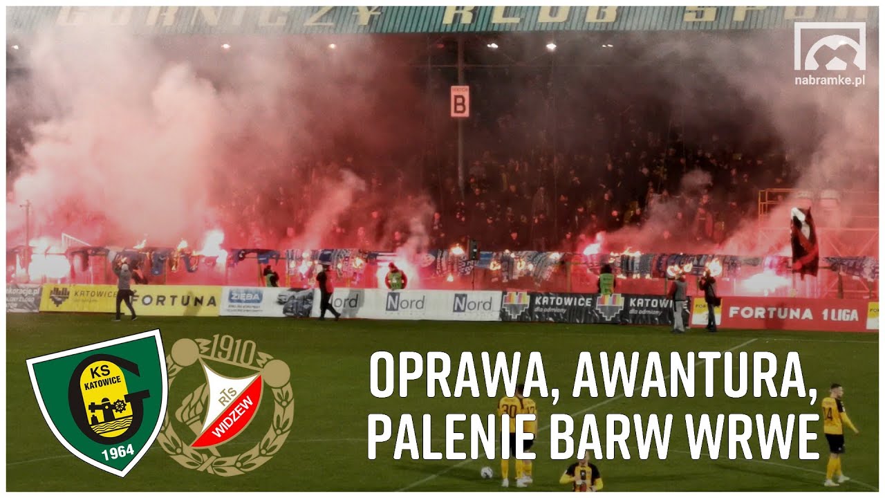 GKS KATOWICE - WIDZEW ŁÓDŹ 0:2. Oprawa, awantura i palenie barw WRWE