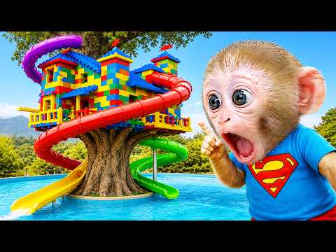 Macaquinho Bon Bon Viu uma LEGO Treehouse Incrível com Slides ... Há um Dinosaur T-Rex Lá ?
