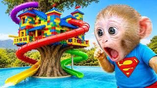 Macaquinho Bon Bon Viu uma LEGO Treehouse Incrível com Slides ... Há um Dinosaur T-Rex Lá ?