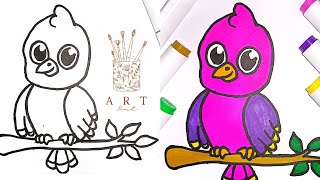 Little Bird Drawing and colouring tutorial