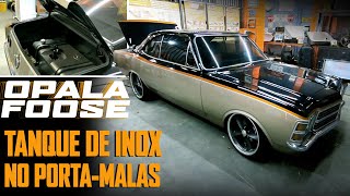 Tanque de inox no porta-malas do Opalão desenhado por Chip Foose