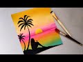 Easy Sunset seascape Beach Landscape Painting tutorial for beginners|| Sad Girl | Simple Acrylic sun