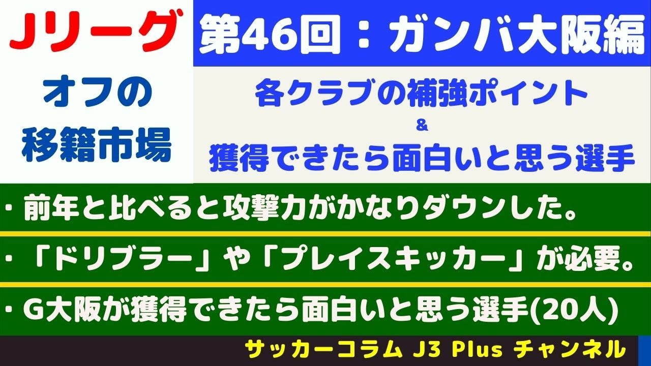 Jリーグ ガンバ大阪 今オフの補強ポイント 獲得できたら面白いと思う選手 人 Youtube