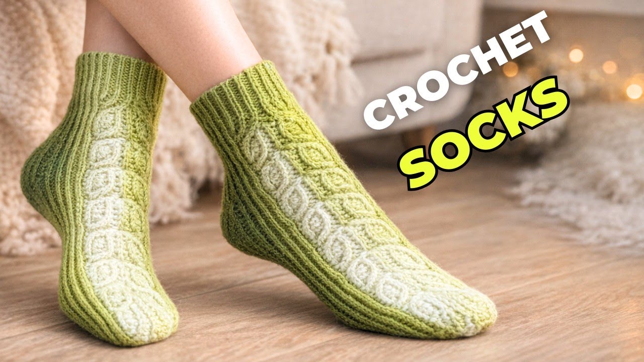 Cozy Crochet Socks Tutorial /آموزش اصولی بافت جوراب با قلاب  با طرح برجسته
