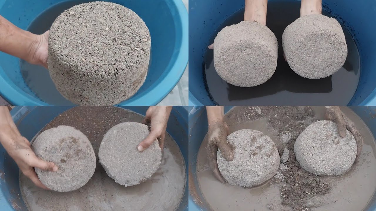 Concrete dirt mug shapes Crumbling in Water satisfying sound