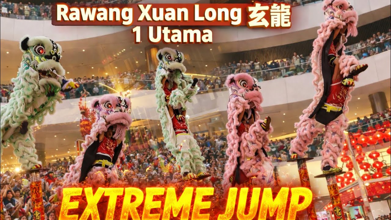 Extreme Jump High Pole Lion Dance Performance 🔥 @ 1 Utama | CNY 2026 | Malaysia 万挠玄龙 高桩舞狮 极限飞跃 人潮爆满