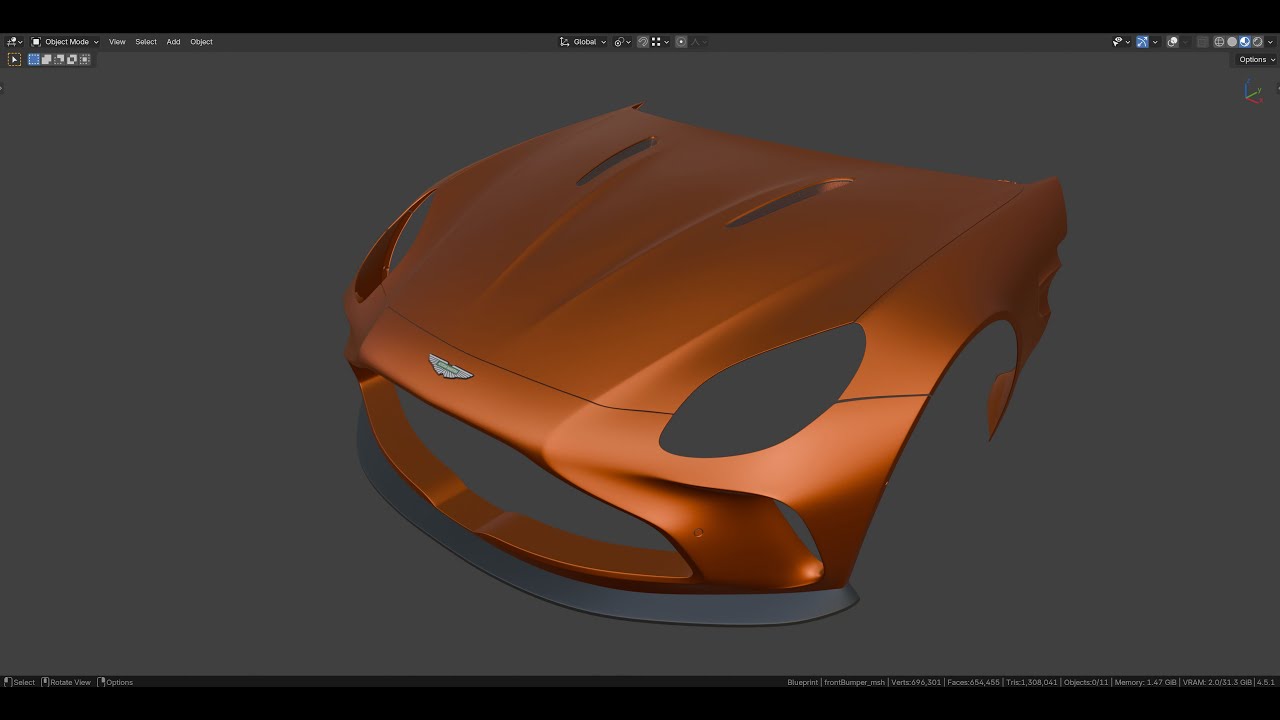 Modeling  Aston Martin Vantage 2025 : 11 front fender OLD version