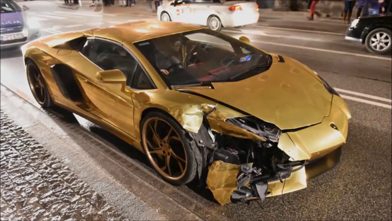 Lamborghini Aventador Warsaw crash - long - YouTube