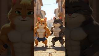 Normal Cat and Bodybuilder Cat... #cartoon #3danimation #ai #shortcartoon