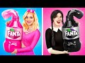 Wednesday vs barbie cooking challenge  pink vs black food eating battle by yummy jelly