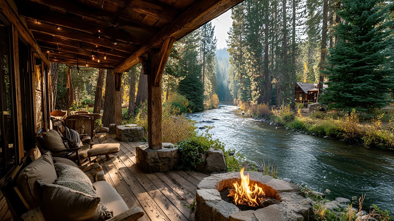 Spring Forest Riverside Serenity - Gentle River, Nature Sounds & Campfire for Relaxation
