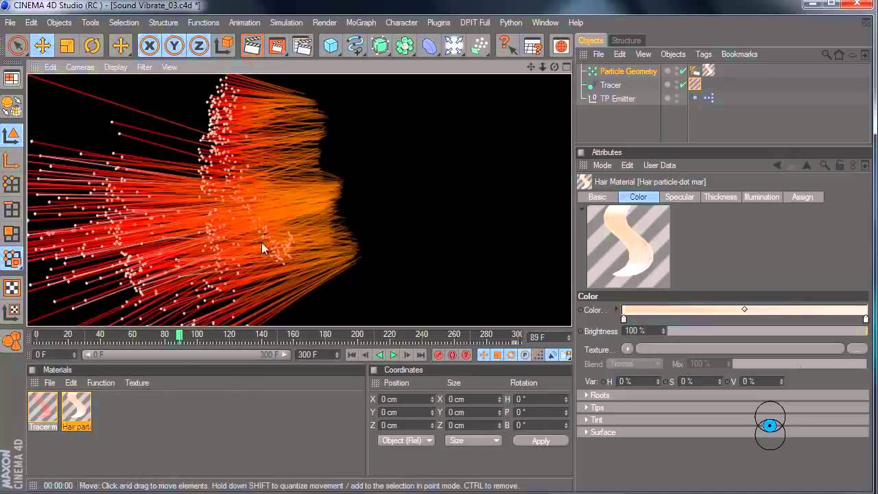 Cinema 4D Tutorial Thinking Particles, Tracer object with Hair Material ...