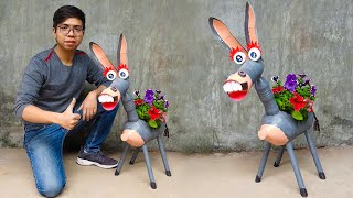 Make Cute Decorative Deer Flower Pots From Plastic Bottles For Garden | Animal Garden