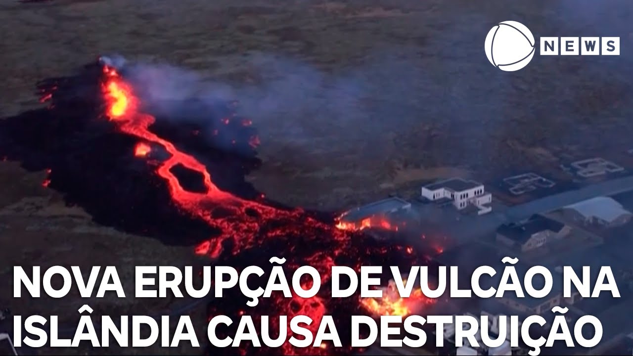 Nova erupção de vulcão destrói residências na Islândia