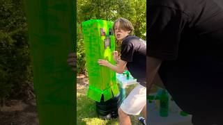 #summeronshorts DIY Minecraft Creeper Costume from a Cardboard Box! 📦💚 Kids Outdoor Crafting Fun!