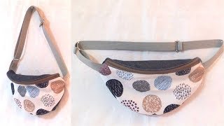 円形の布で作る  ウエストポーチの作り方 ／ Easy to Make! Fanny Pack Tutorial