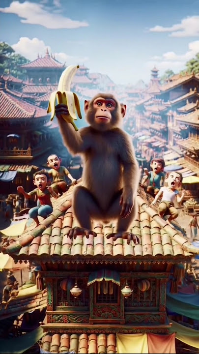 Ai video|| bander kela ly k bag gya 😁😁#shorts #ai videos #monkey video