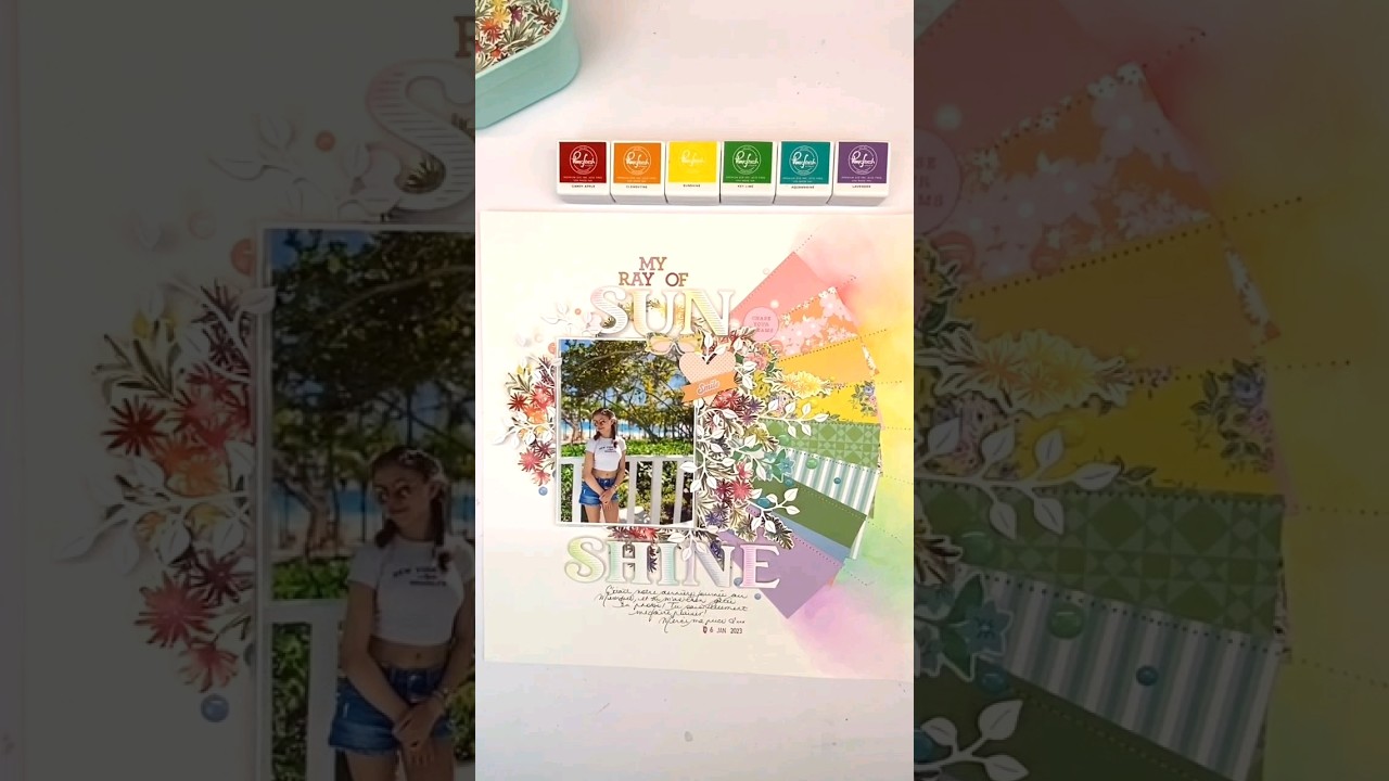 Rainbow mixed media scrapbooking inspiration by Sophie Delorme