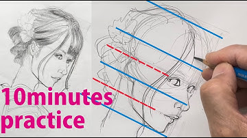 How to Draw a 3/4 Side View Face in 10 Minutes　｜【斜め横顔の描き方！】10分でできるドローイング練習！