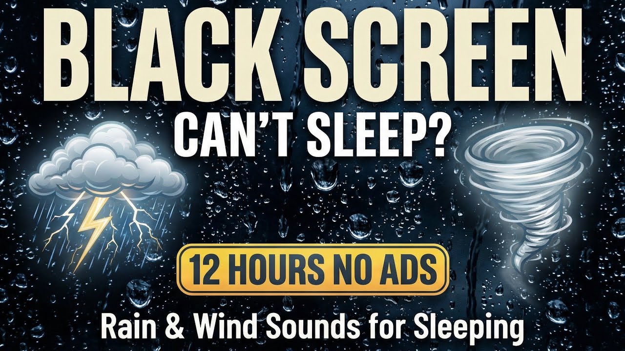 Heavy Rain, Rolling Thunder & Wind for Deep Sleep | Black Screen (12 Hours)