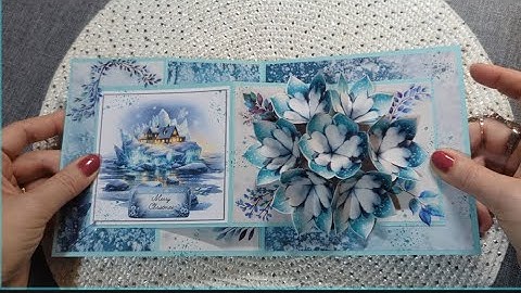 Icy TRI FOLD pop-up card with 3D flowers for Christmas 🩵❄️🌨️❄️🩵 #christmas 