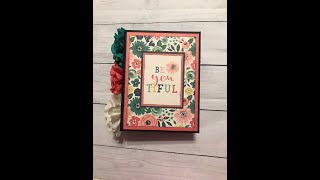 Echo Park Just Be You Album Review and Tutorial
If you would like to purchase my completed album, you can find it in my Etsy store at the following listing: https://www.etsy.com/listing/730830204/echo-park-just-be-you-mini-album?ref=shop_home_active_1
Measurements and Cutting Guide:
Chipboard Covers – Cut (2) pieces at 6” x 8” and (1) piece at 2.50” x 8”
Hidden Hinge Binding – 8 pages with .25” gussets
Cut (1) piece at 7 3/8” x 12” and score on the 12” side at 1.50”, 2”, 2.50”, 2.75”, 3.25”, 3.75”, 4”, 4.50”, 5”, 5.25”, 5.75”, 6.25”, 6.50”, 7”, 7.50”, 7.75”, 8.25”, 8.75”, 9”, 9.50”, 10”, 10.25”, 10.75”, 11.25”.
Cut (1) piece at 7 3/8” x 1.50”. I usually connect this piece at the end of my binding to give it some extra length when gluing it to my album covers.
Front Cover Belly Band – Cut (1) piece at 3.25” x 9” and score on the 9” side at .50” on each end. Cut (2) pockets at 3.25” x 4.25” and score on the 3.25” side at .50” and on the 4.25” side at .50” on each end.
Front Cover Acetate Pocket – Cut (1) piece at 5.75” x 7” and score on the 5.75” side at .75”. Cut (1) piece at 5 3/8” x 8” and score on the 5 3/8” side at .50” on the 8” side at .50” on each end. Cut (1) piece of acetate at 4.25” x 6.50”.
Back Cover Pocket – Cut (1) piece at 6 7/8” x 5” and score on the 5” side at .50” and on the 6 7/8” side at .50” on each end.
Base Pages – Cut (8) pieces at 5.50” x 7.50”. Cut (8) pieces at 5.50” x 8.50” and score on the 8.50” side at .50” on each end.
Photo Mats for Base Pages – Cut (8) pieces at 5.25” x 7.25”.
Page 1 Front – Cut (1) flap at 4.75” x 6.25” and score on the 4.75” side at .50”
Page 1 Back – Cut (1) pocket at 3” x 6.50” and score on the 3” side at .50” and on the 6.50” side at .50” on each end.
Page 2 Front – No design.
Page 2 Back – Cut (1) belly band at 1.50” x 6.50” and score on the 6.50” side at .50” on each end.
Page 3 Front – Cut (1) flap at 4.75” x 6.25” and score on the 4.75” side at .50”.
Page 3 Back – Cut (1) flap at 4.25” x 4.75” and score on the 4.75” side at .50”.
Page 4 Front – Cut (1) pocket at 3” x 6.50” and score on the 3” side at .50” and on the 6.50” side at .50” on each end.
Page 4 Back – Cut (1) booklet at 6.25” x 8.50” and score on the 8.50” side at 4.25”.
Page 5 Front – Waterfall – Cut (4) flaps at 4.25” x 4.75” and score on the 4.75” side at .50”. Cut (1) base piece at 4.25” x 5.75”. Cut (1) closure at 1.50” x 3.75” and score on the 3.75” side at .50” and 5/8”.
Page 5 Back – Cut (1) flap at 4.75” x 7” and score on the 4.75” side at .50”.
Page 6 Front – Cut (1) booklet at 4.25” x 8.50” and score on the 8.50” side at 4.25”.
Page 6 Back – Cut (2) pockets at 3.50” x 6.50” and score on the 3.50” side at .50” and score on the 6.50” side at .50” on each end.
Page 7 Front – Cut (1) flap at 4.75” x 6.25” and score on the 4.75” side at .50”.
Page 7 Back – Cut (1) booklet at 6.25” x 8.50” and score on the 8.50” side at 4.25”.
Page 8 Front – Cut (1) pocket at 4.50” x 8.50” and score on the 4.50” side at .50” and on the 8.50” side at .50” on each end.
Page 8 Back – Cut (1) booklet at 4.25” x 6.50” and score on the 6.50” side at 3.25”. Echo Park Just Be You Album Review and Tutorial