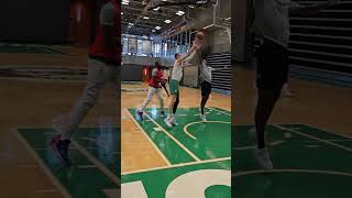 Kristaps Porzingis scrimmaging 5 on 5 at Celtics practice. Big calf injury test!