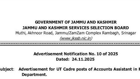 JKSSB 2025||Finance Account assistant posts|| Total post 600|| SyllabusEligibility criteria||