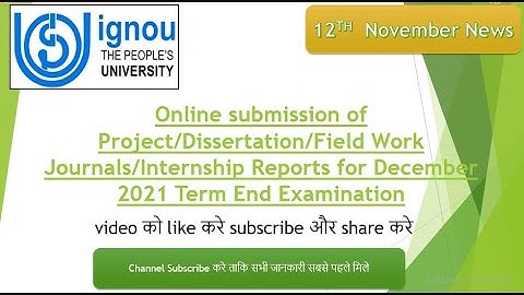 Online submission of Project/Dissertation/Field Work Journals/Internship Reports for December 2021