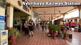 Ayutthaya Railway Station crowded with tourists