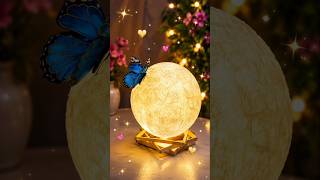 Aesthetic glowing moon lamp with a beautiful blue butterfly 🦋🎨 #DIYMoonLamp #RoomDecor #Shorts
