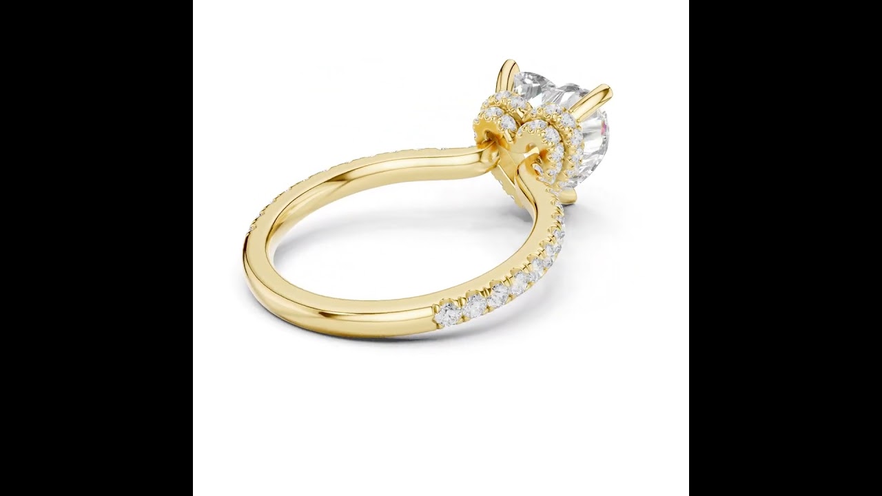 Heart Cut Diamond Double Hidden Halo and Pave Engagement Ring