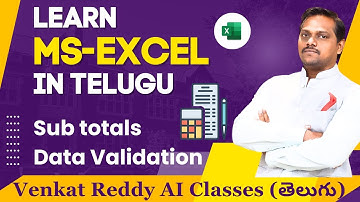 Excel (తెలుగు) Video8 | Sub-Totals & Data Validation | Venkat Reddy AI Classes in Telugu