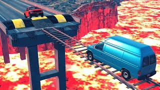 Cars vs Train Tracks Bridge over Lava from Volcano - BeamNG Drive - 🔥 ULTIMATE Edition Compilation