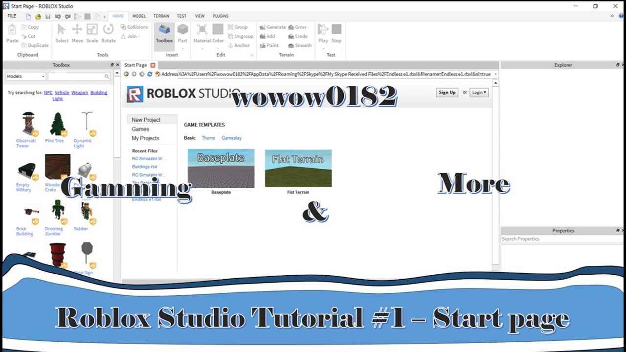 Roblox Studio Tutorial 1 Start Page Youtube - open home page of roblox
