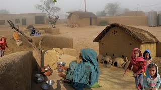 Desert Women Morning Routine in Winter Fog | Village Life Pakistan | Traditional Desert Village Food