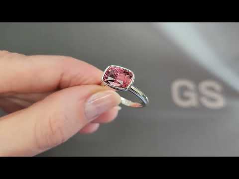 Ring with pink rubellite 3.55 carats in 18-carat white gold Video  № 1