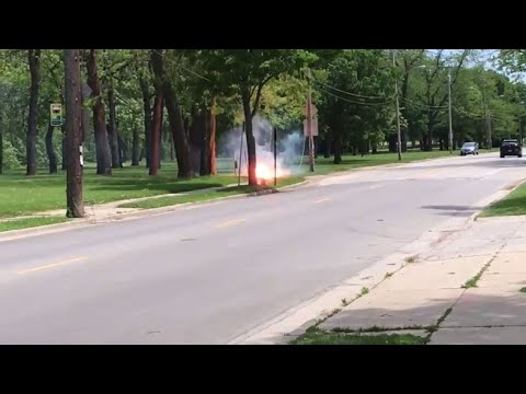 High winds bring down power lines, cause fire - YouTube