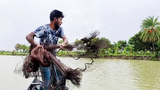 Best Cast Net Fishing Video - Traditional Net Fishing by a Young Man