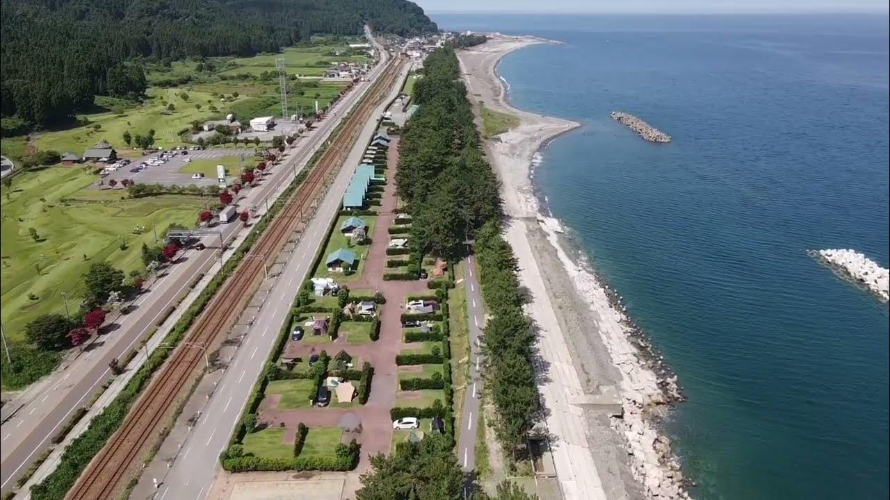 ドローンでみる 朝日ヒスイ海岸オートキャンプ場 2022年8月 YouTube