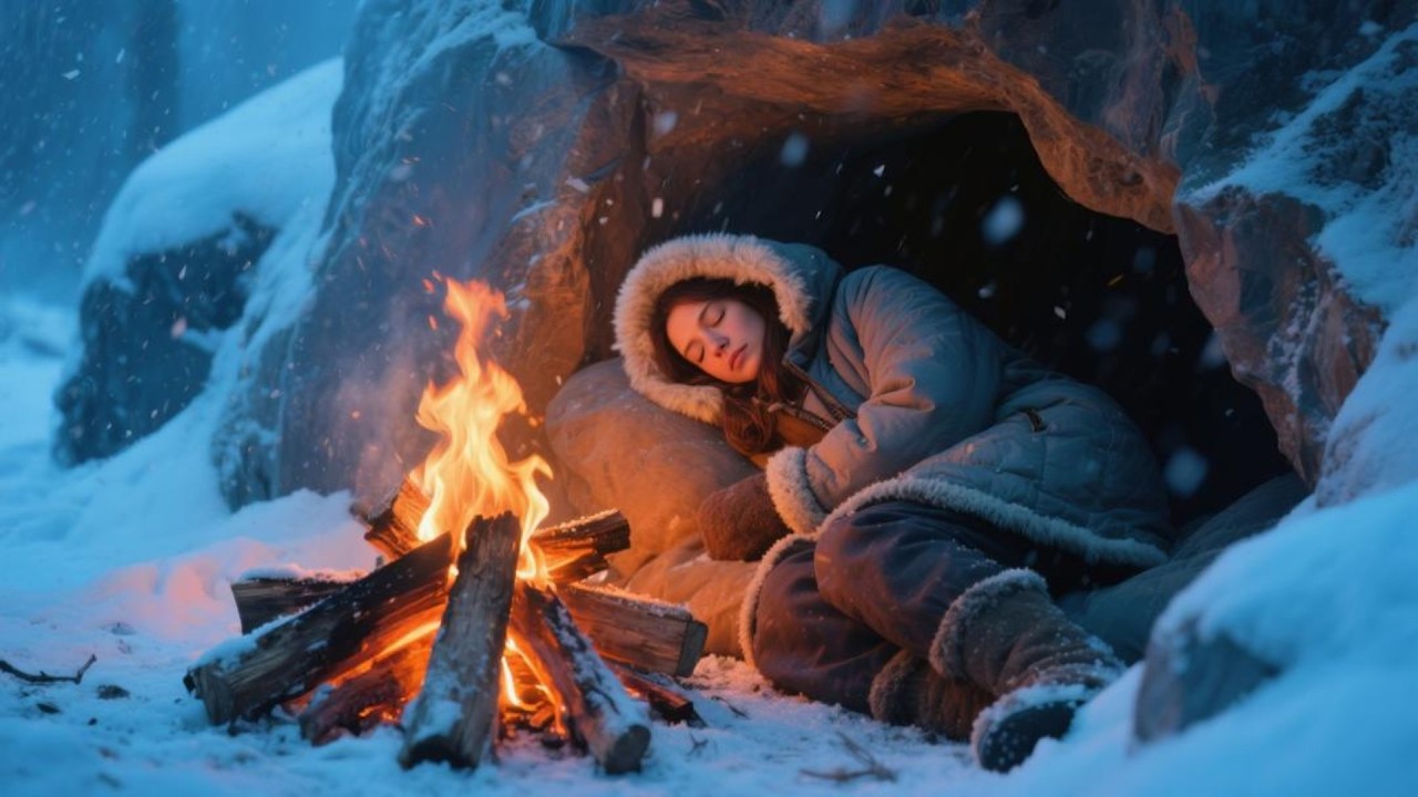 Gentle Sleep Music for Snowy Winter Nights with Fireplace