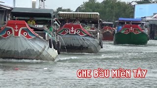 Một Đoàn Ghe Bầu Nối Đuôi Nhau Chạy Qua Khúc Cua Hẹp Chợ Tà Niên - Kiên Giang